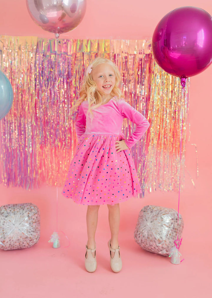 Gwen in Bubblegum Confetti | Girls Luxury Dress