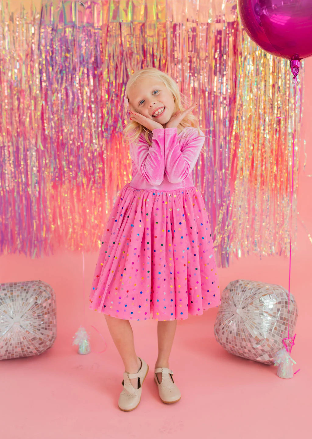 Gwen in Bubblegum Confetti | Girls Luxury Dress