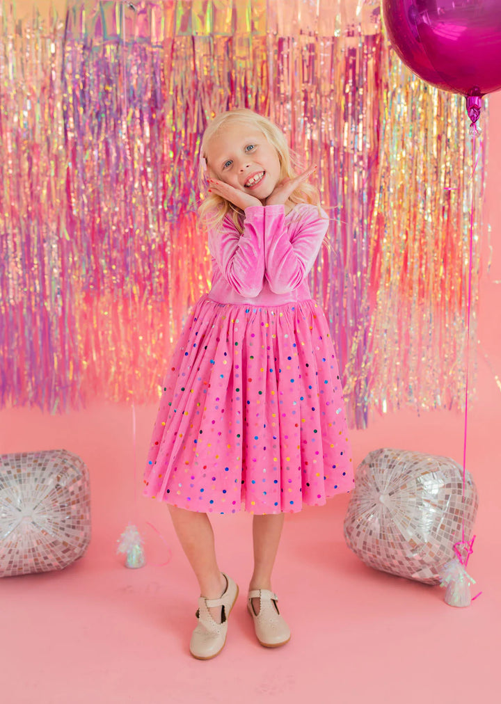 Gwen in Bubblegum Confetti | Girls Luxury Dress
