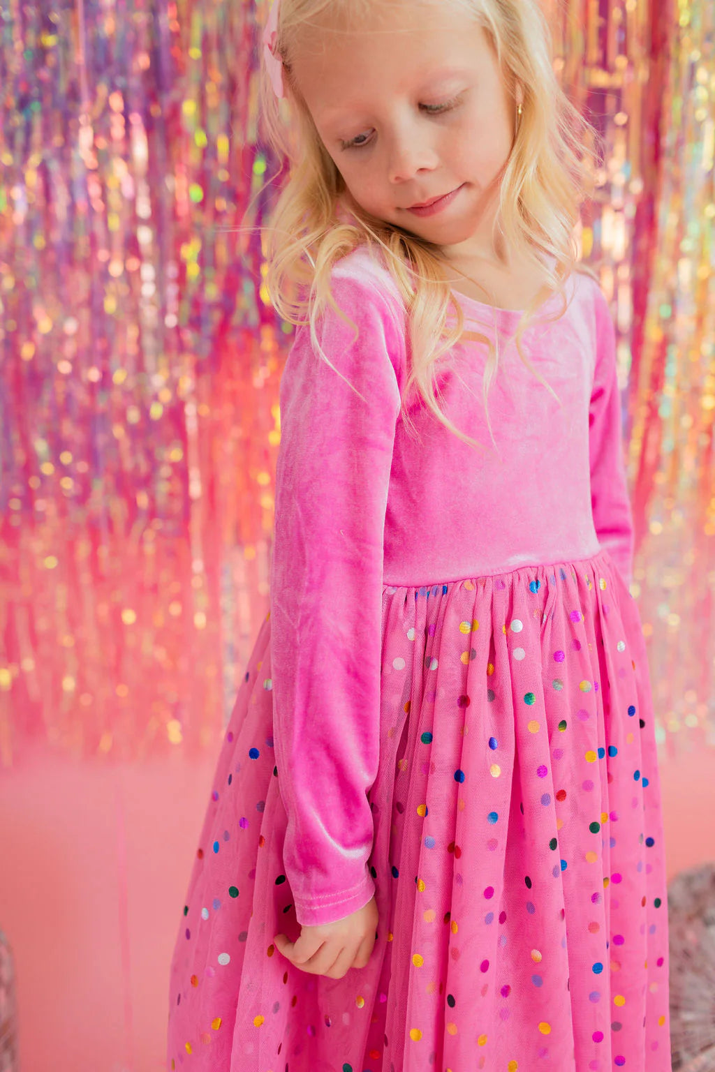 Gwen in Bubblegum Confetti | Girls Luxury Dress