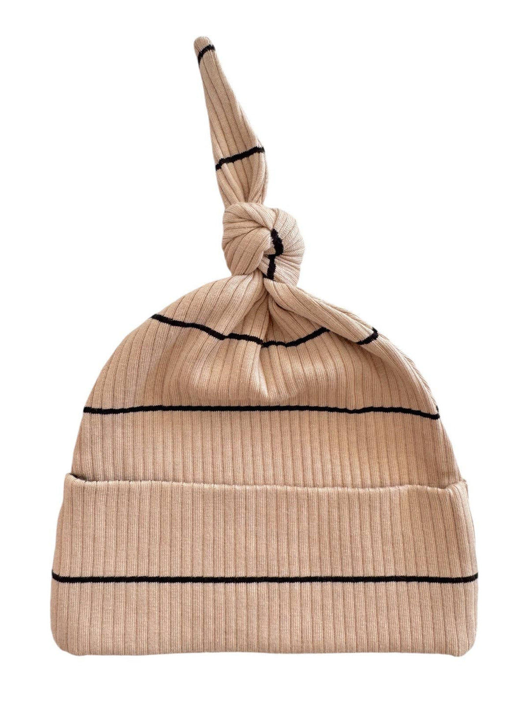Tan/Black Stripe Ribbed Beanie one zise
