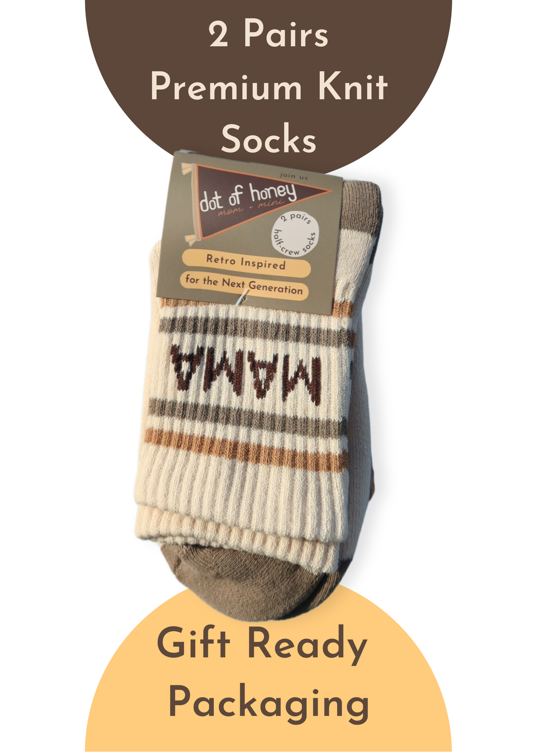 Womens Half-Crew Socks 2-Pack, Checkered & Mama Stripe: One Size