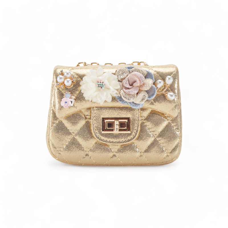 Floral Appliques Shinny Quilted Purse