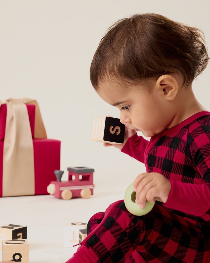 Bamboo Baby Pajama Holiday Print - Red Plaid