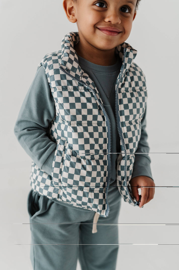 Puffer Vest / Checkered in Storm