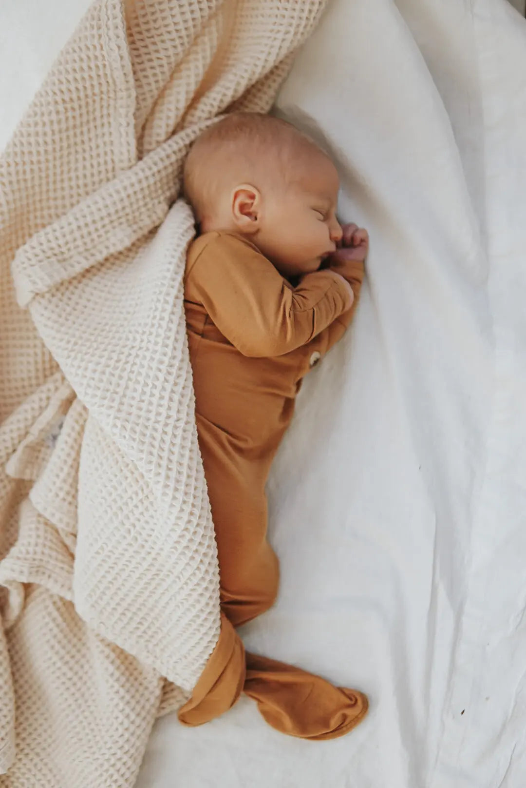 Newborn Knotted Baby Gown Set - Camel Brown