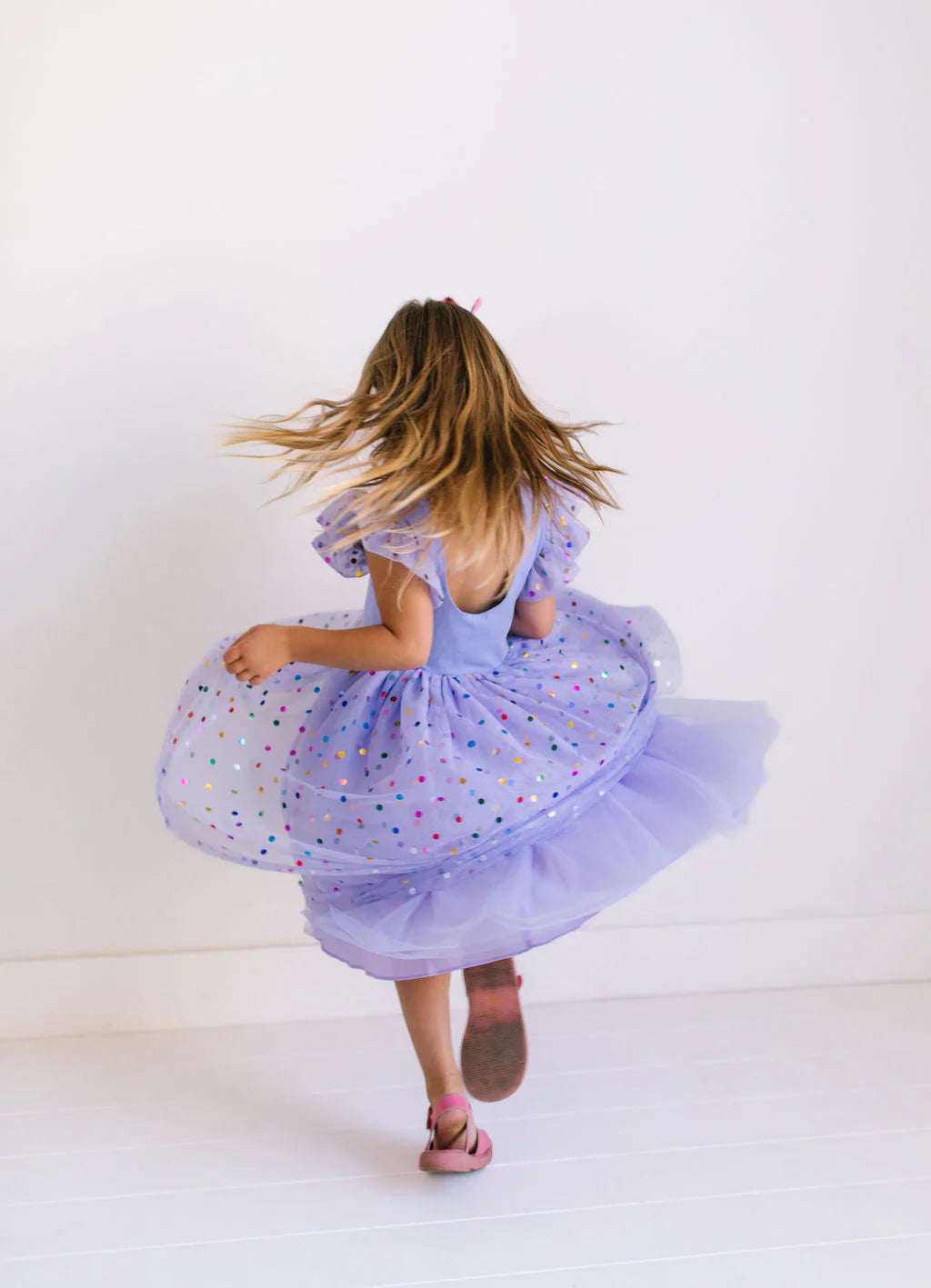 Olivia Dress in Purple Confetti | Girls Luxury Dress