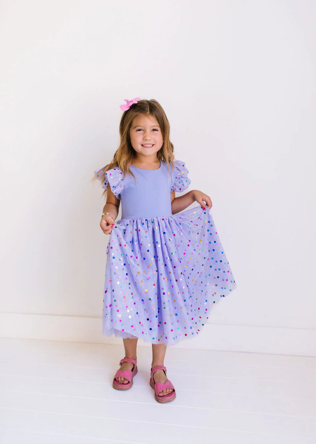 Olivia Dress in Purple Confetti | Girls Luxury Dress