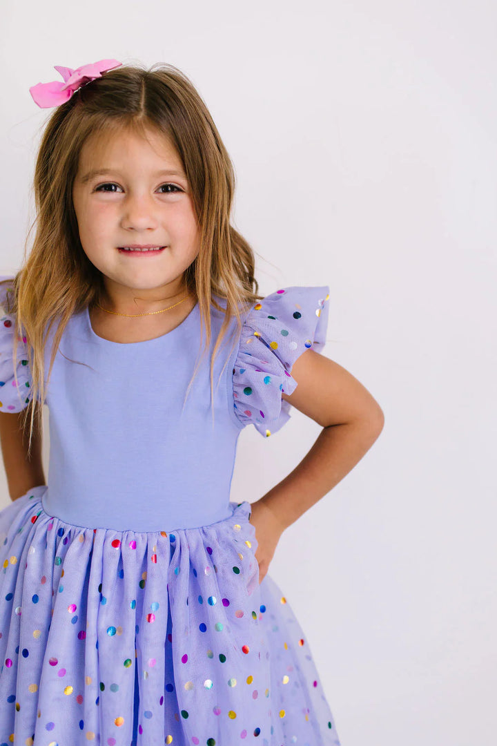 Olivia Dress in Purple Confetti | Girls Luxury Dress