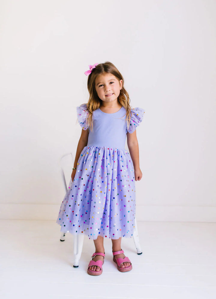Olivia Dress in Purple Confetti | Girls Luxury Dress