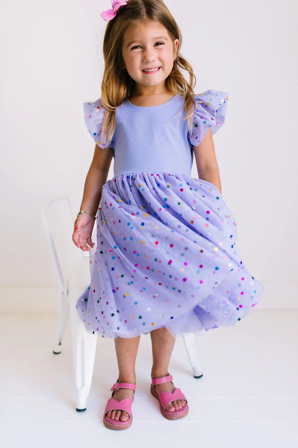 Olivia Dress in Purple Confetti | Girls Luxury Dress
