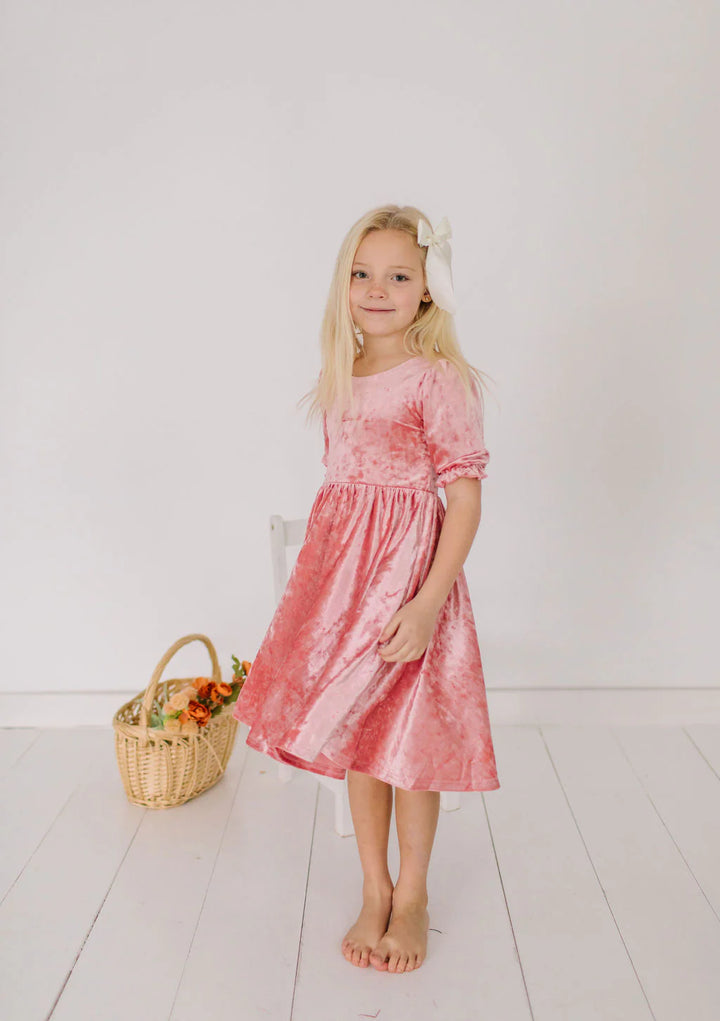 Pippa Dress in Pink Crushed Velvet