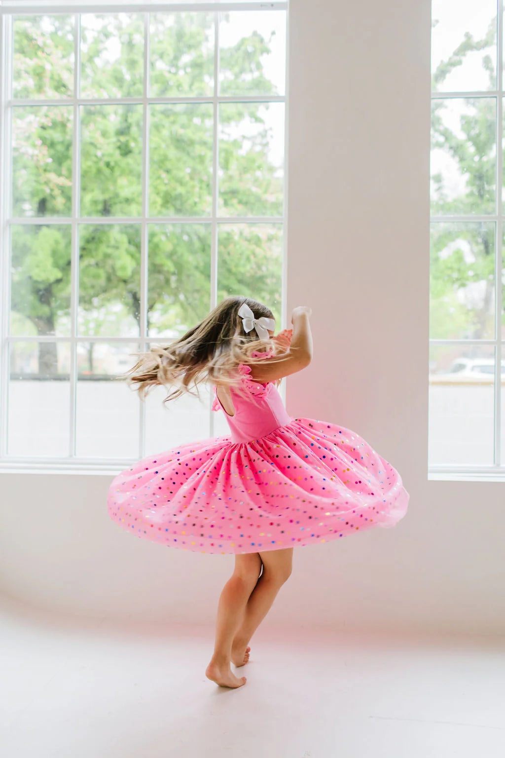 Olivia Dress in Pink Confetti | Girls Luxury Dress