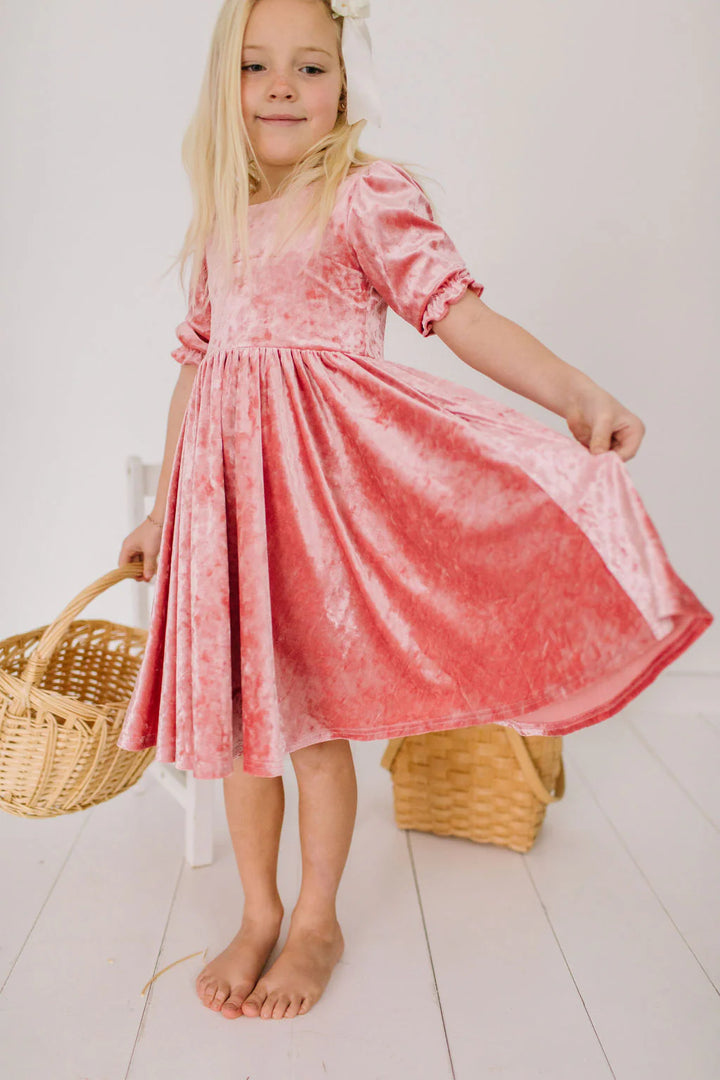 Pippa Dress in Pink Crushed Velvet