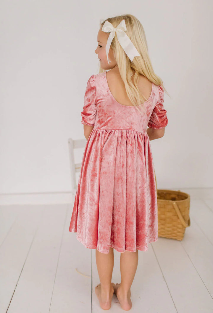 Pippa Dress in Pink Crushed Velvet