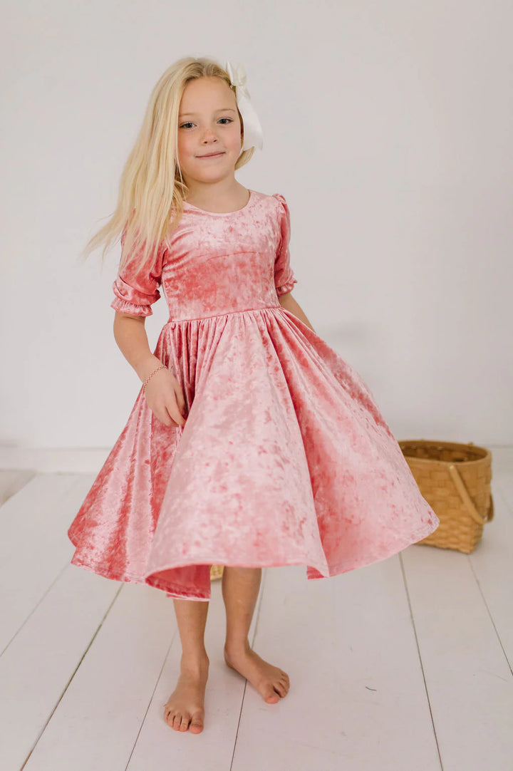 Pippa Dress in Pink Crushed Velvet