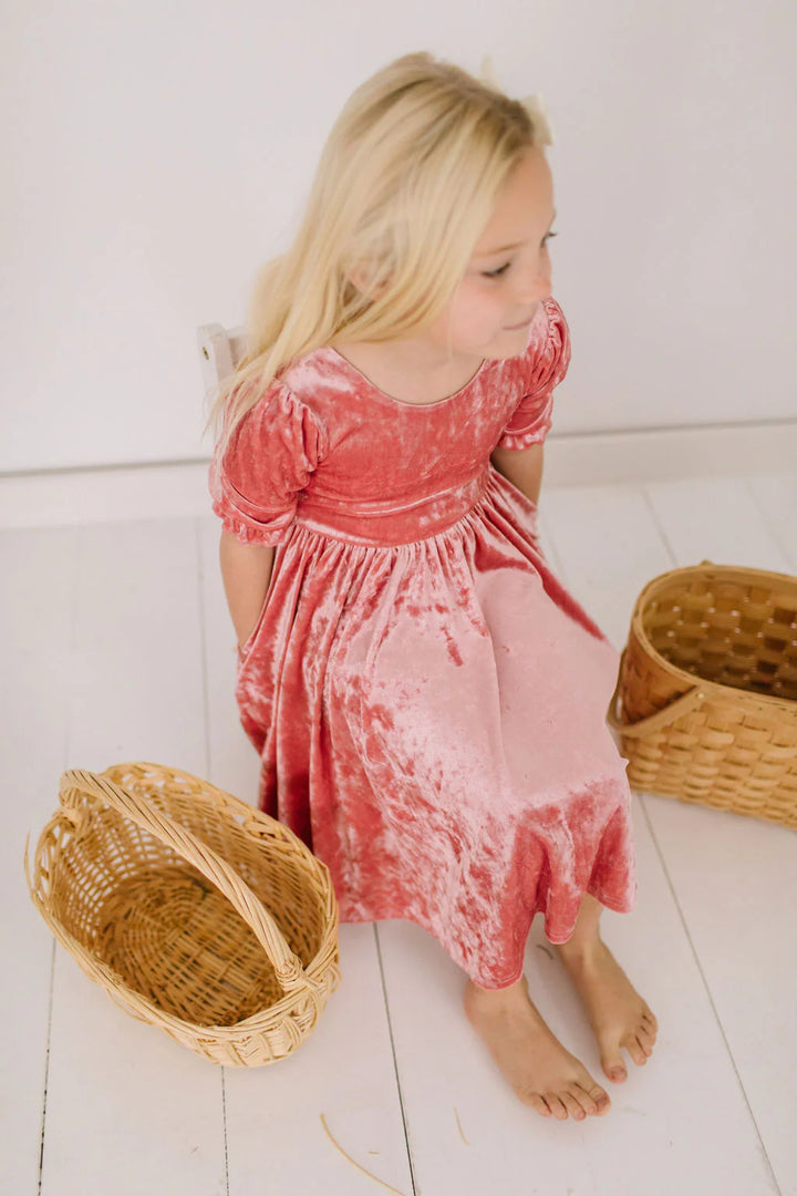 Pippa Dress in Pink Crushed Velvet