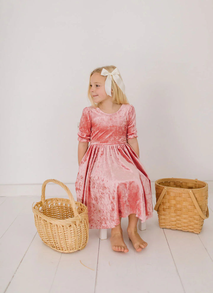Pippa Dress in Pink Crushed Velvet
