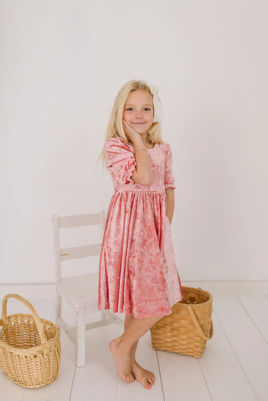 Pippa Dress in Pink Crushed Velvet