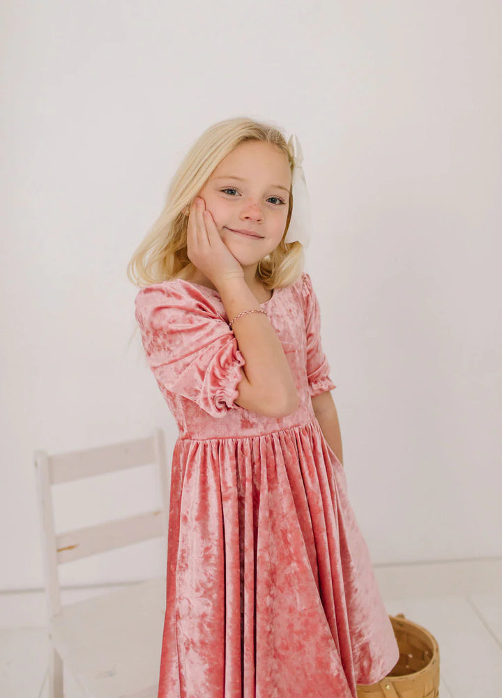 Pippa Dress in Pink Crushed Velvet