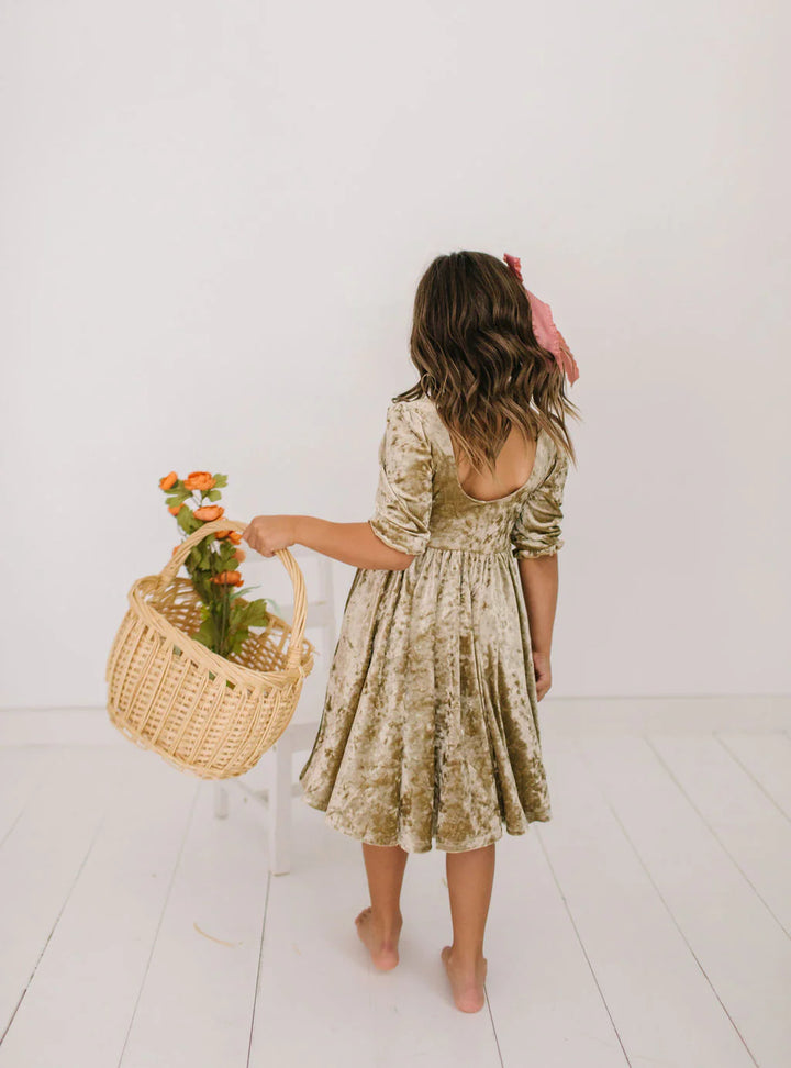 Pippa Dress in Gold Crushed Velvet