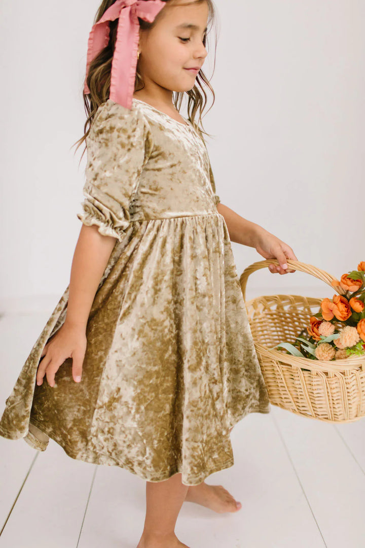 Pippa Dress in Gold Crushed Velvet