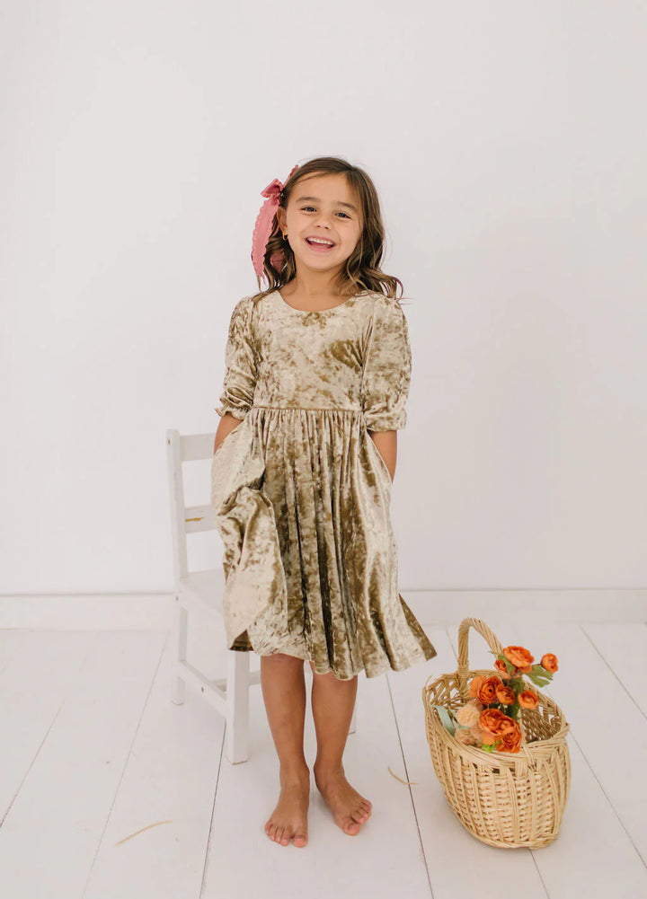 Pippa Dress in Gold Crushed Velvet