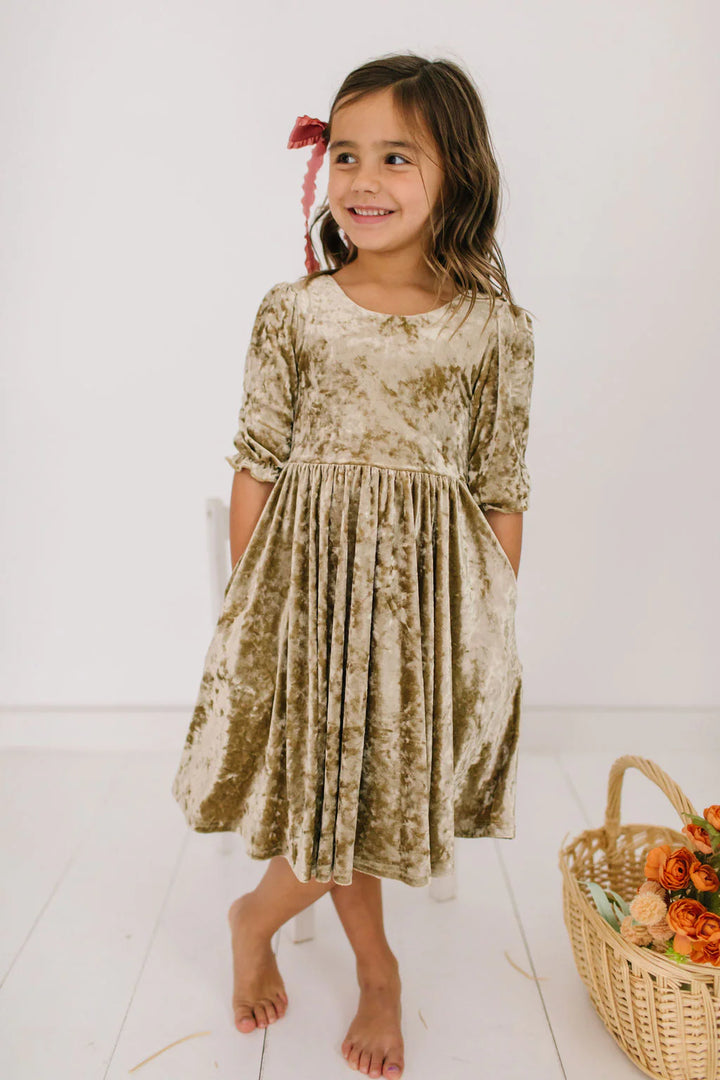Pippa Dress in Gold Crushed Velvet