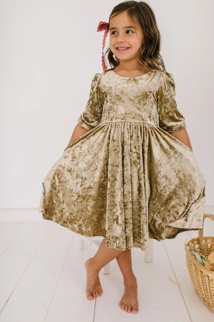 Pippa Dress in Gold Crushed Velvet