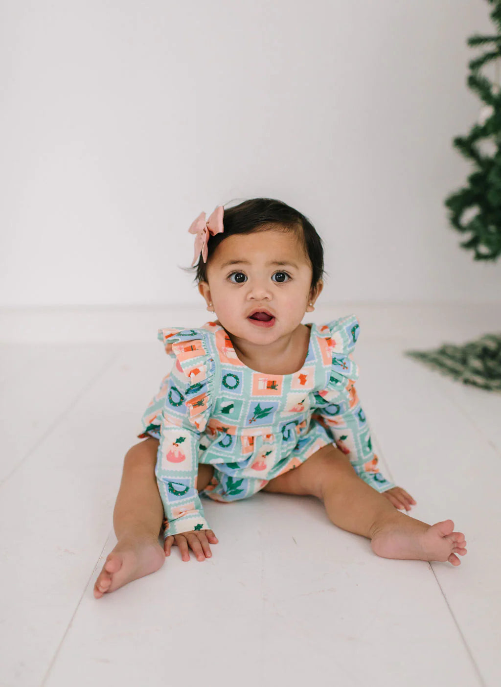 Leah Romper in Holiday Stamps