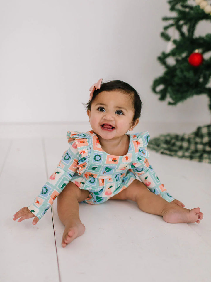 Leah Romper in Holiday Stamps