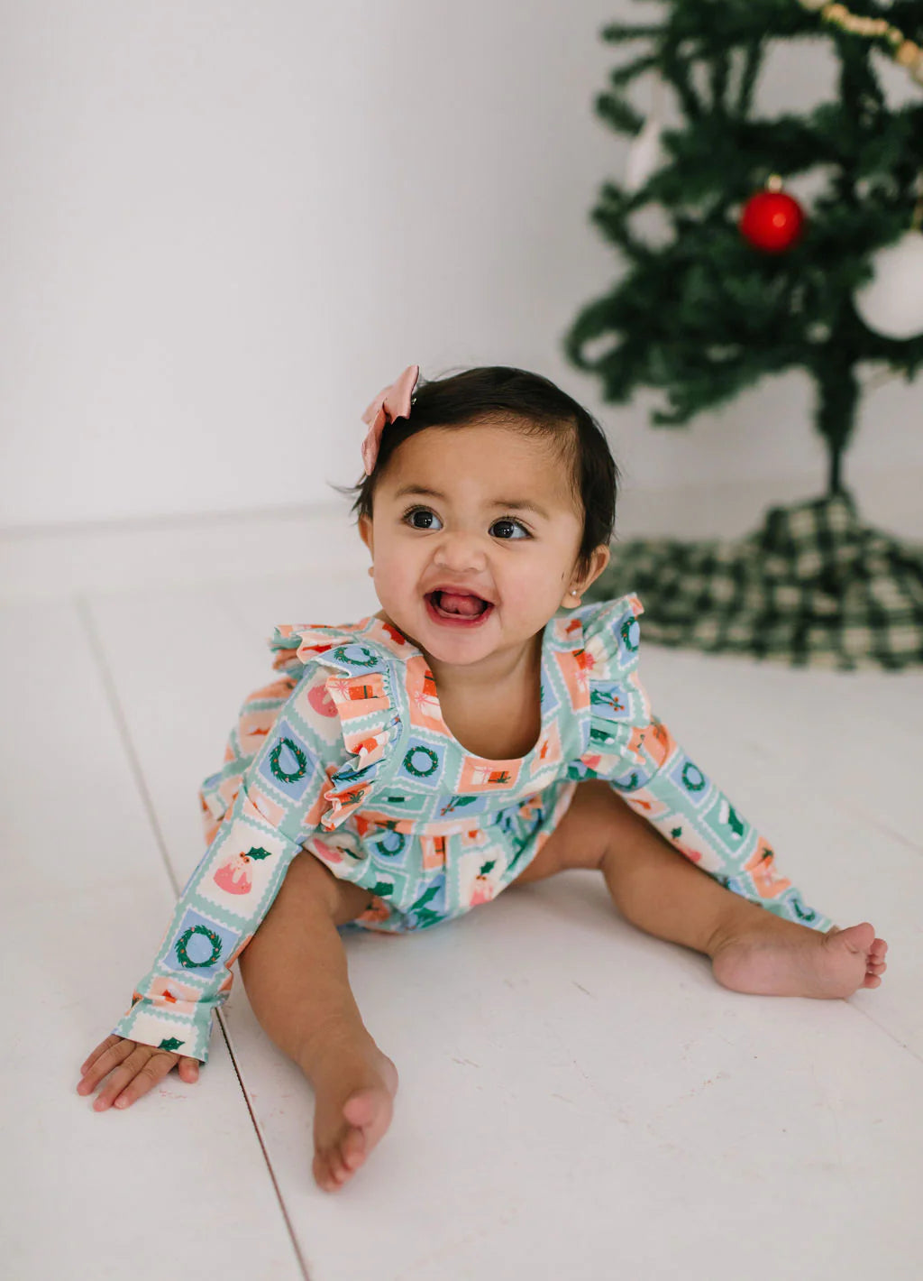 Leah Romper in Holiday Stamps