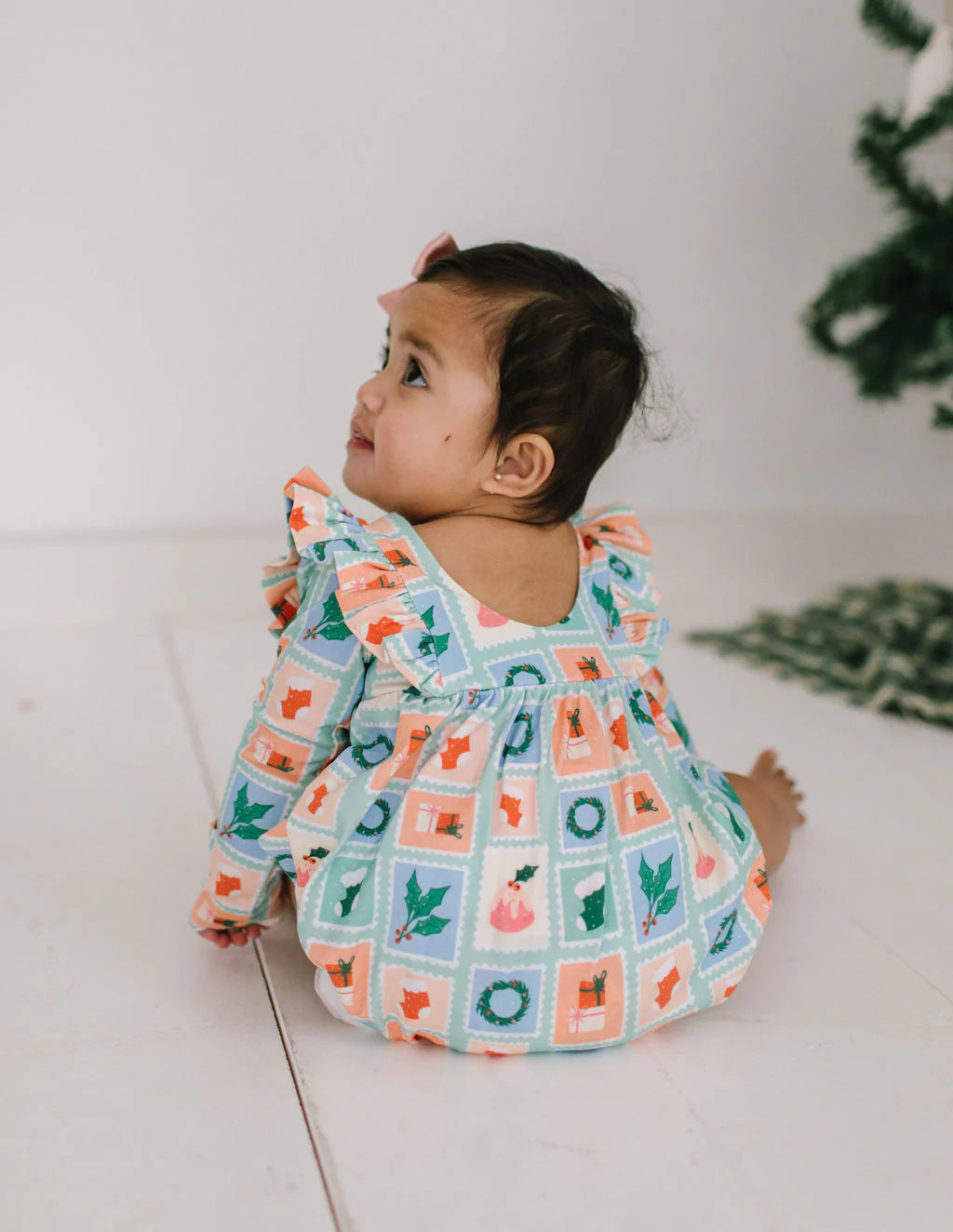 Leah Romper in Holiday Stamps