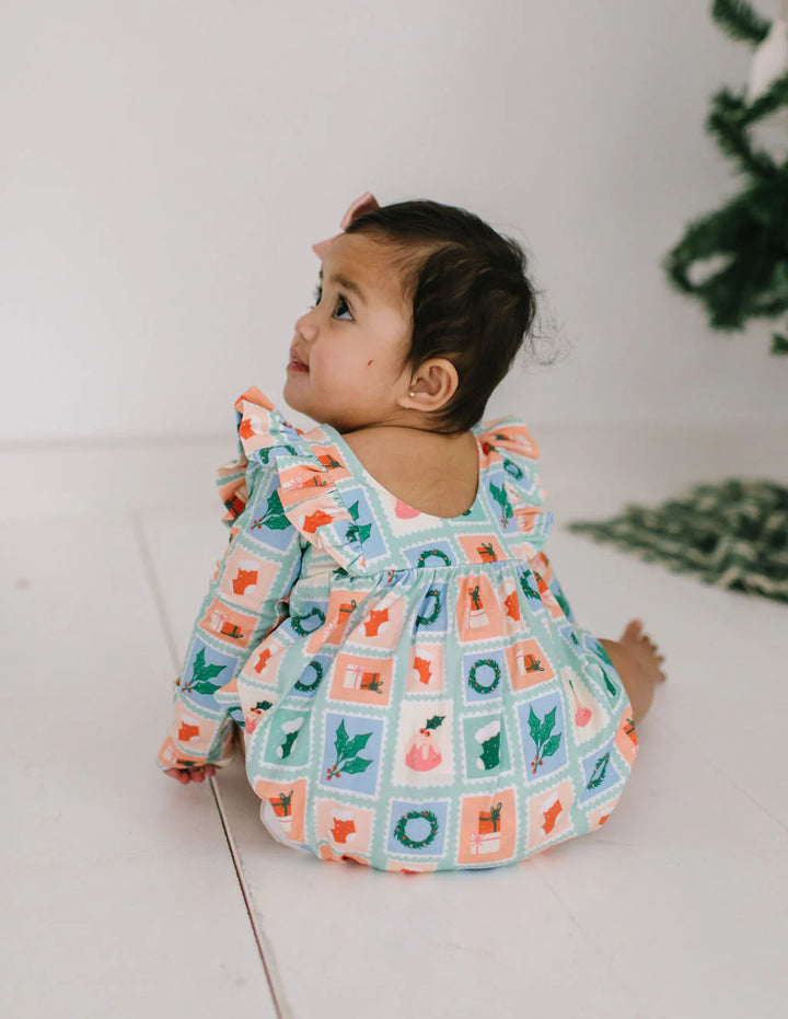 Leah Romper in Holiday Stamps