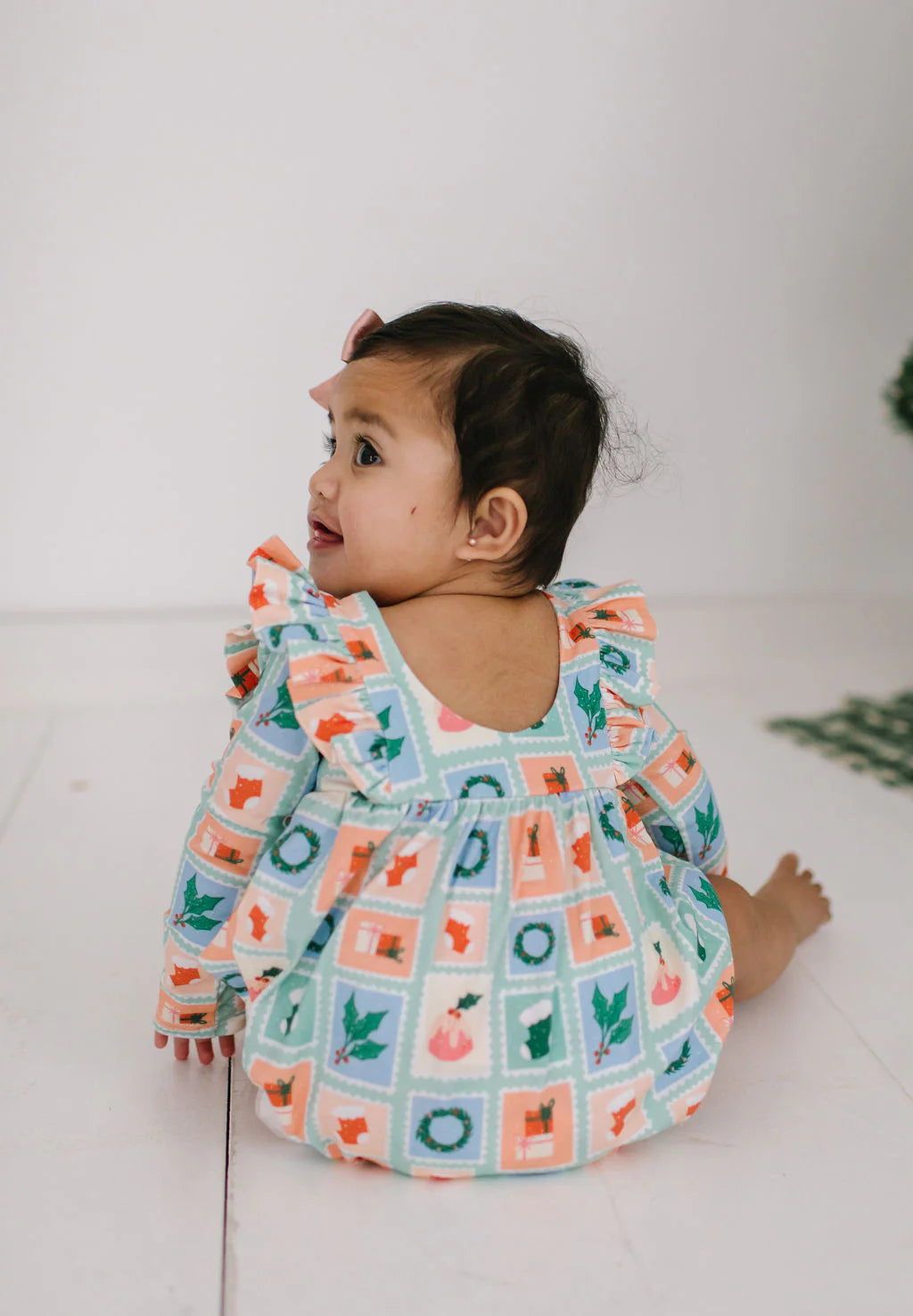 Leah Romper in Holiday Stamps