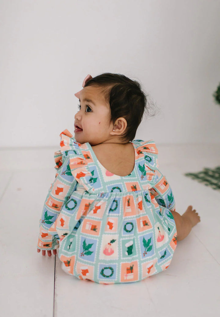 Leah Romper in Holiday Stamps