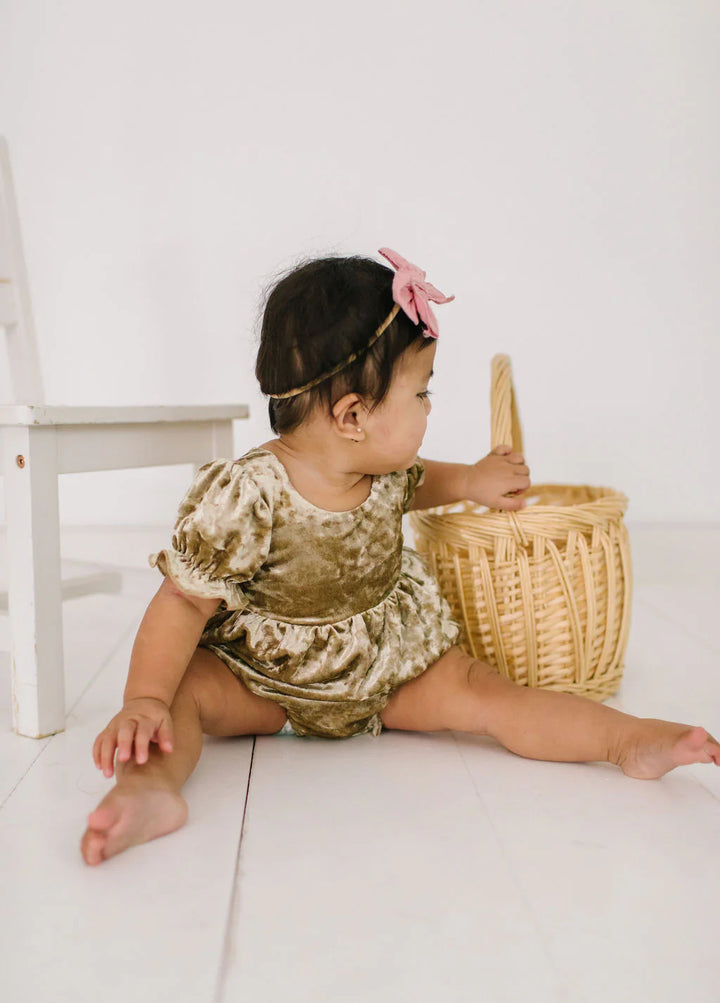 Quinn Romper in Gold Crushed Velvet
