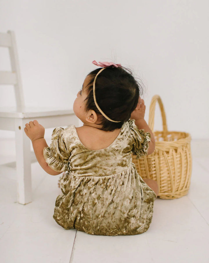 Quinn Romper in Gold Crushed Velvet
