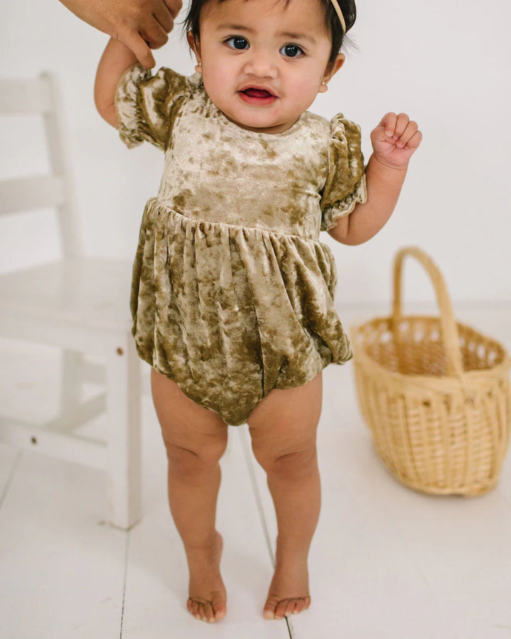 Quinn Romper in Gold Crushed Velvet