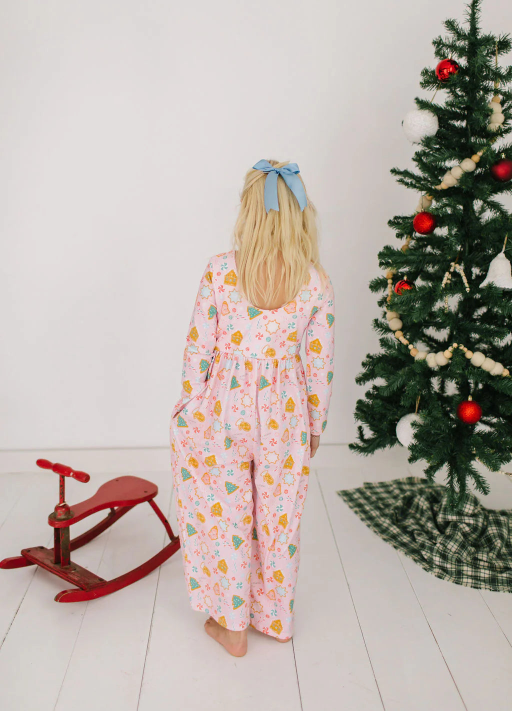 Long Sleeve Leggy Romper in Christmas Cookie