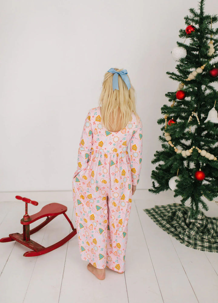 Long Sleeve Leggy Romper in Christmas Cookie
