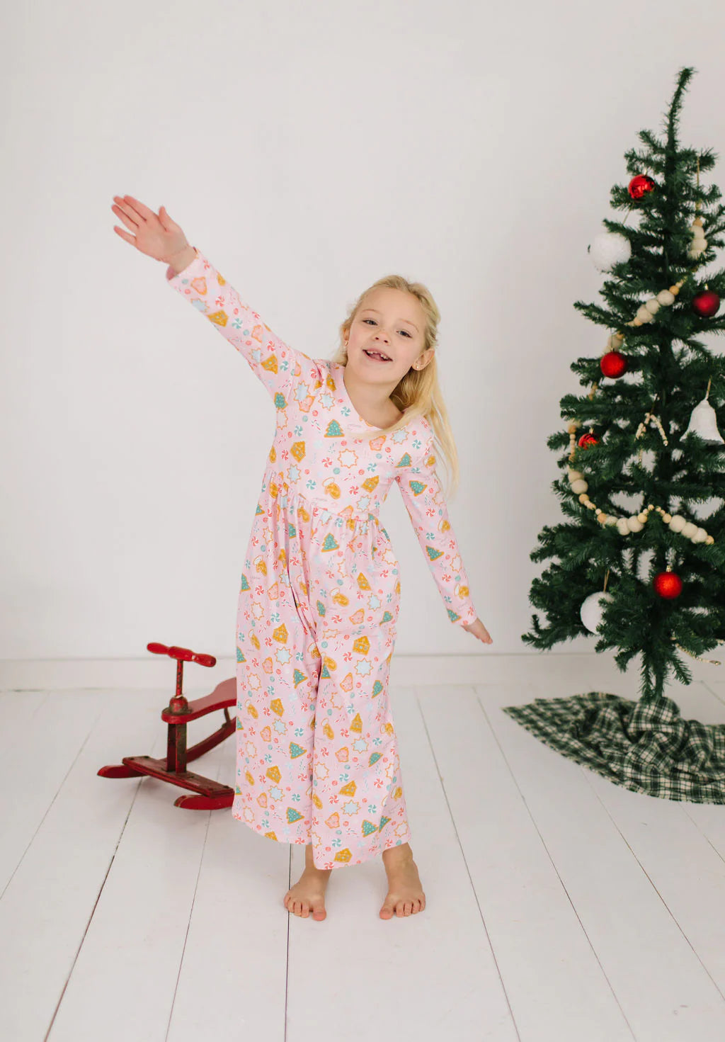 Long Sleeve Leggy Romper in Christmas Cookie