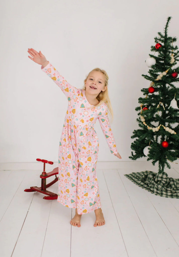 Long Sleeve Leggy Romper in Christmas Cookie