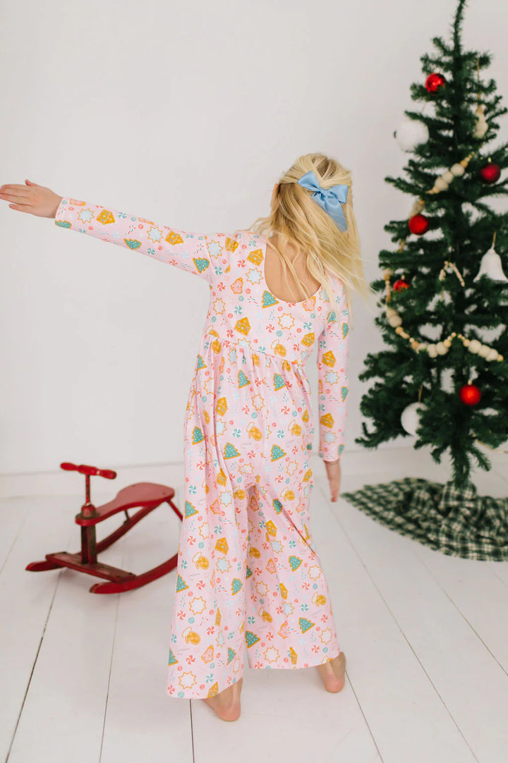 Long Sleeve Leggy Romper in Christmas Cookie