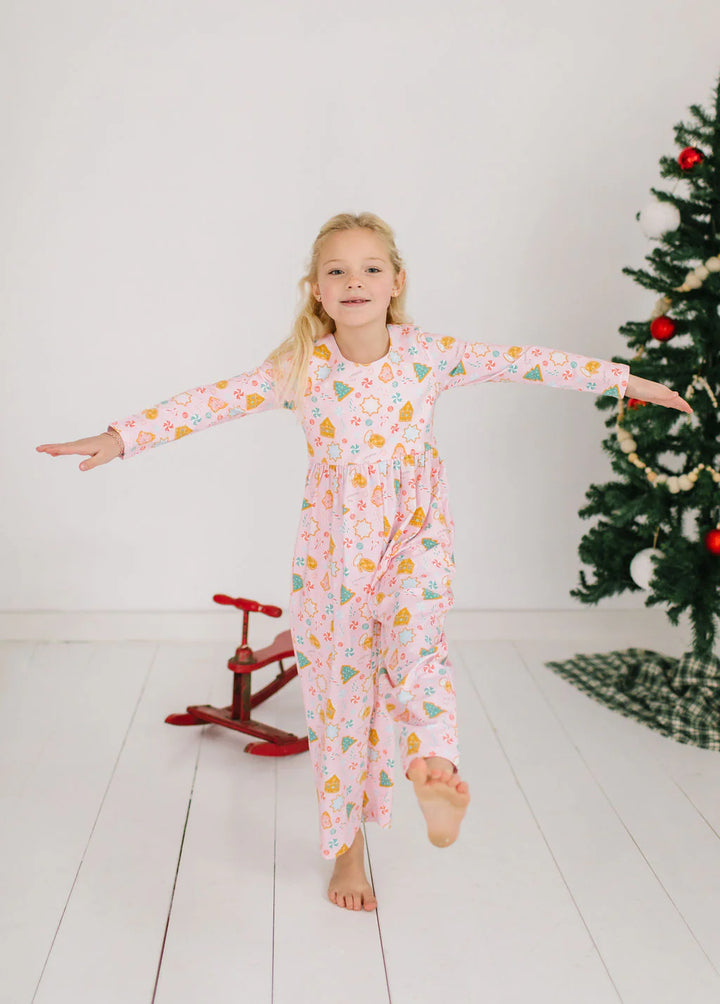 Long Sleeve Leggy Romper in Christmas Cookie