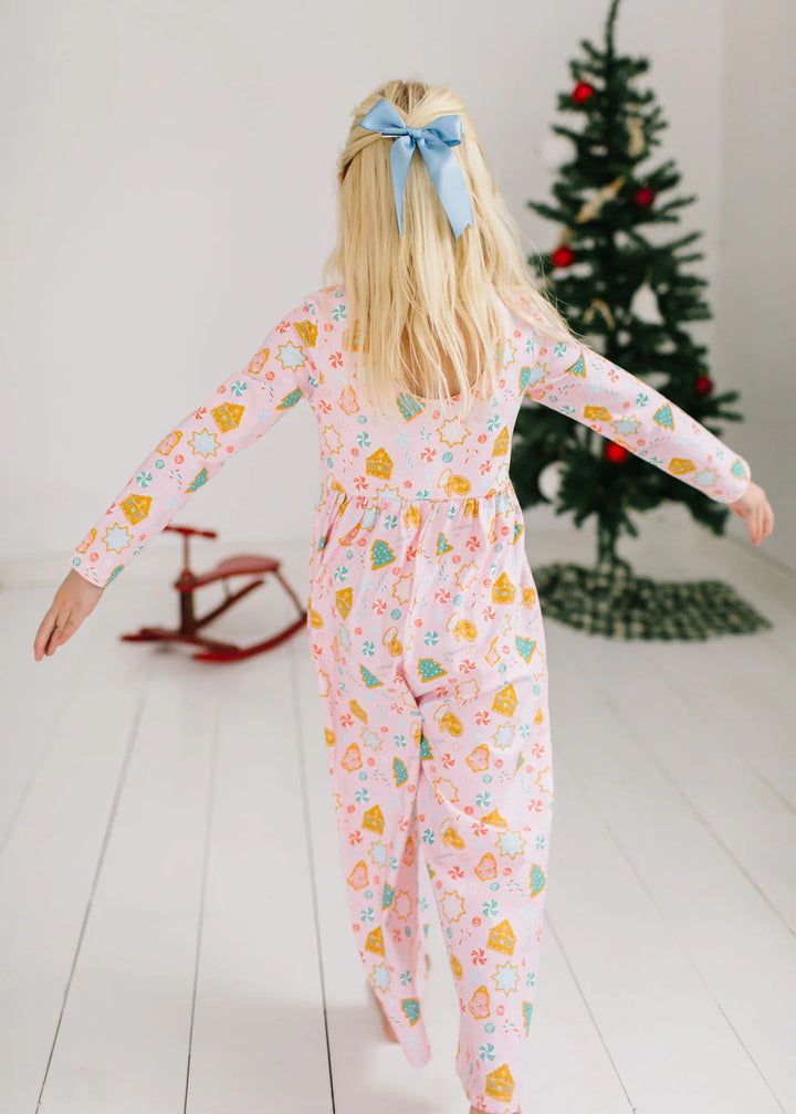 Long Sleeve Leggy Romper in Christmas Cookie