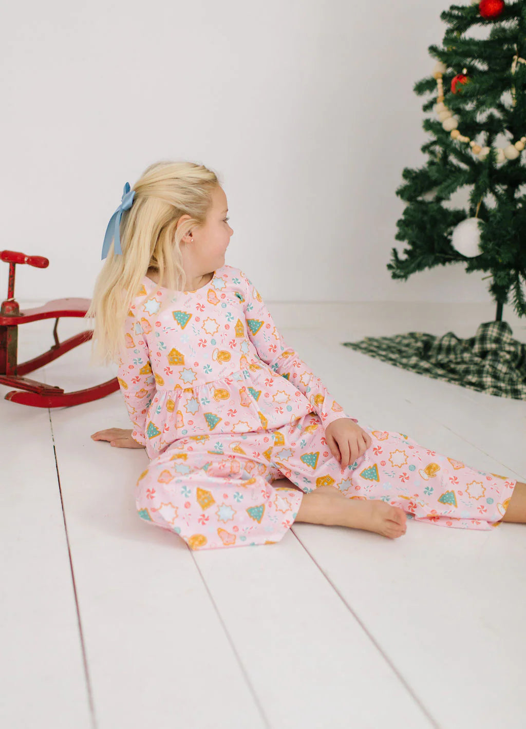 Long Sleeve Leggy Romper in Christmas Cookie