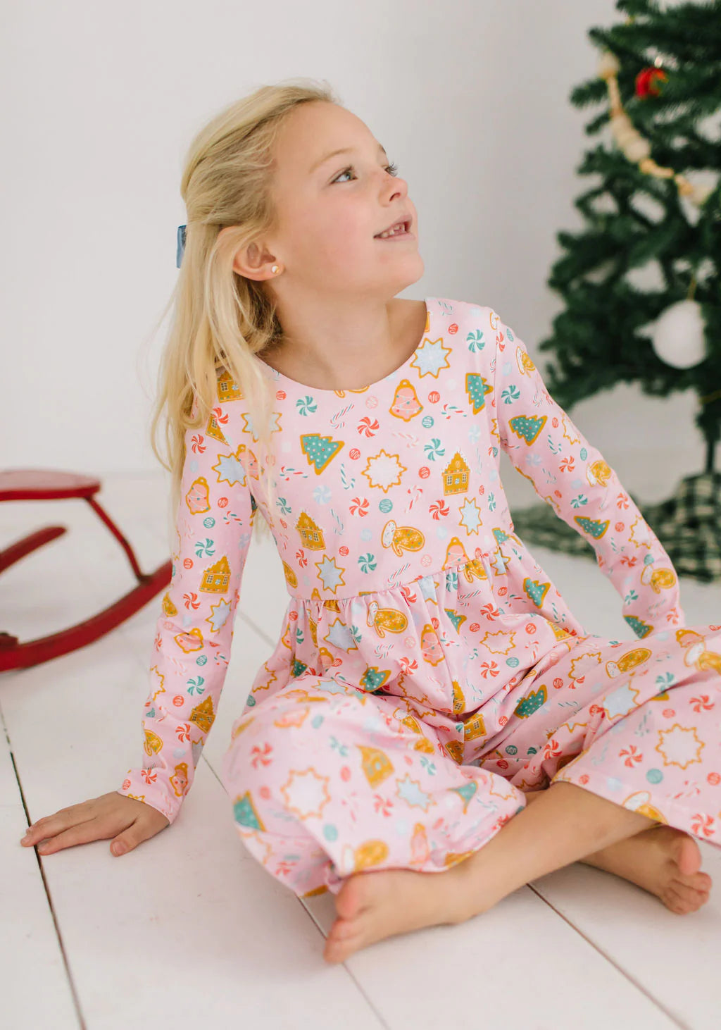 Long Sleeve Leggy Romper in Christmas Cookie