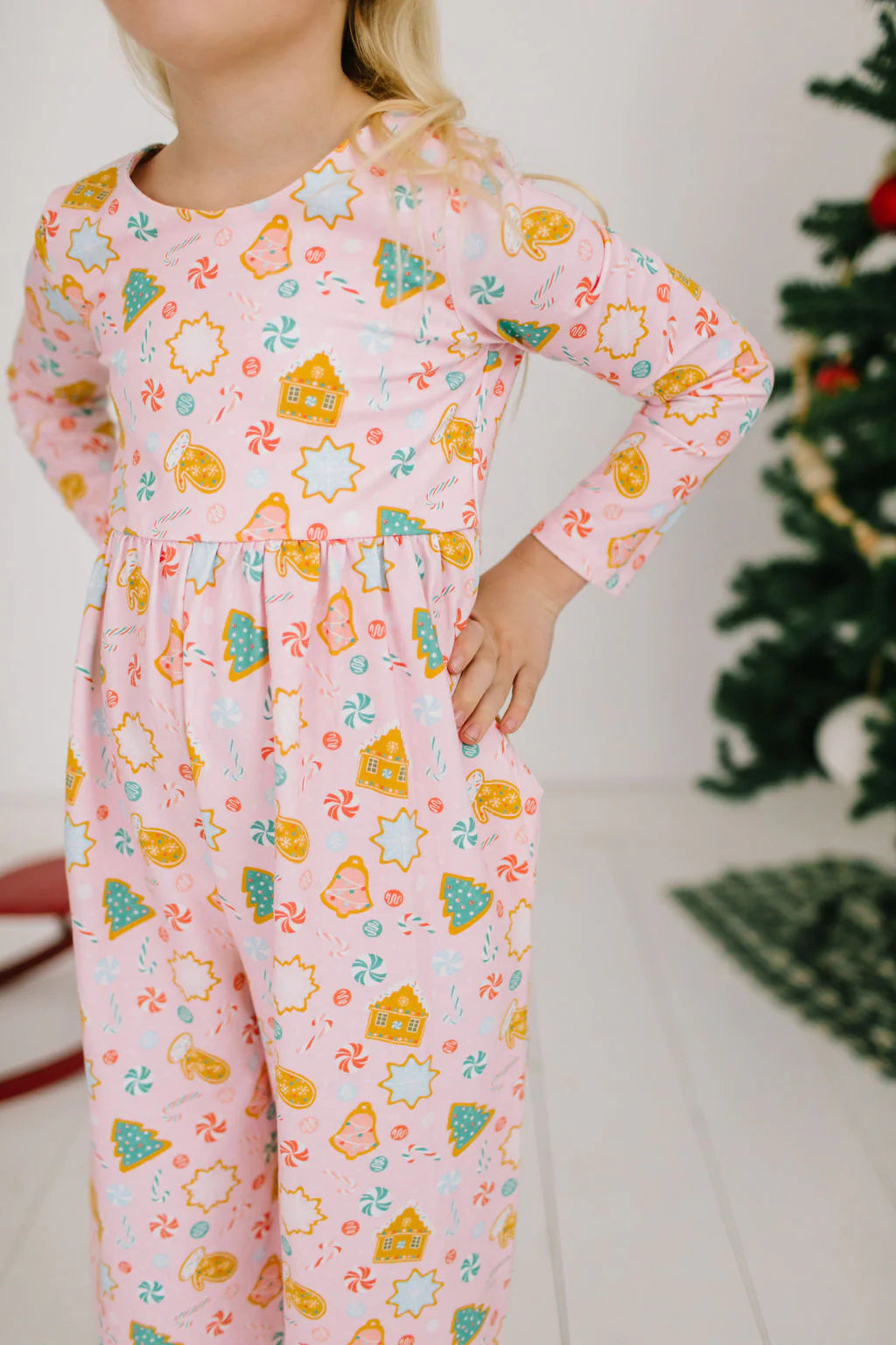 Long Sleeve Leggy Romper in Christmas Cookie
