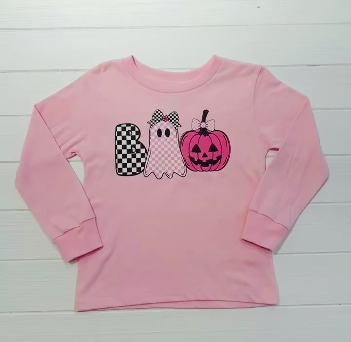 Boo Pink Checkered Ghost Long Sleeve